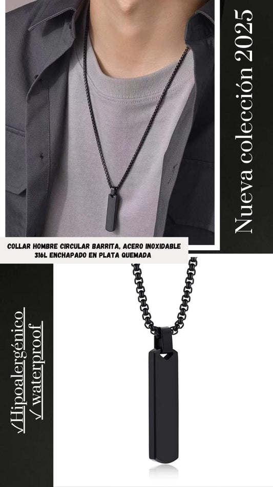 COLLAR BARRITA CIRCULAR BAÑADO EN PLATA QUEMADA