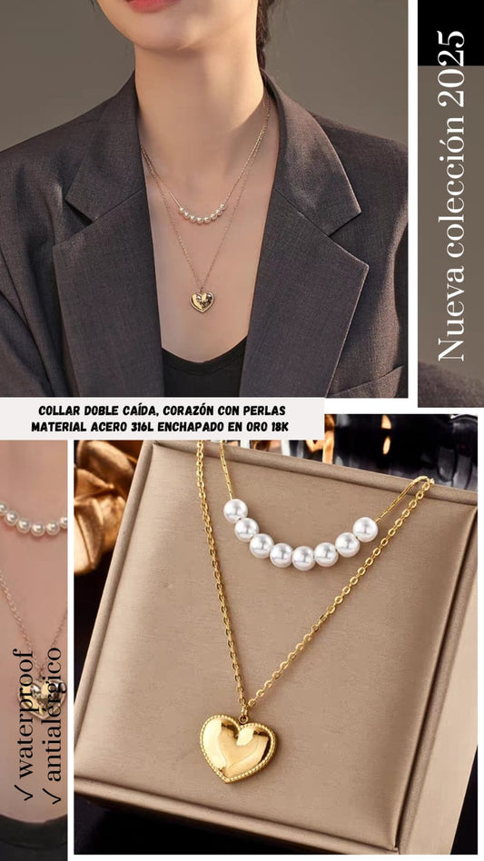 COLLAR DOBLE CAIDA CON PERLAS
